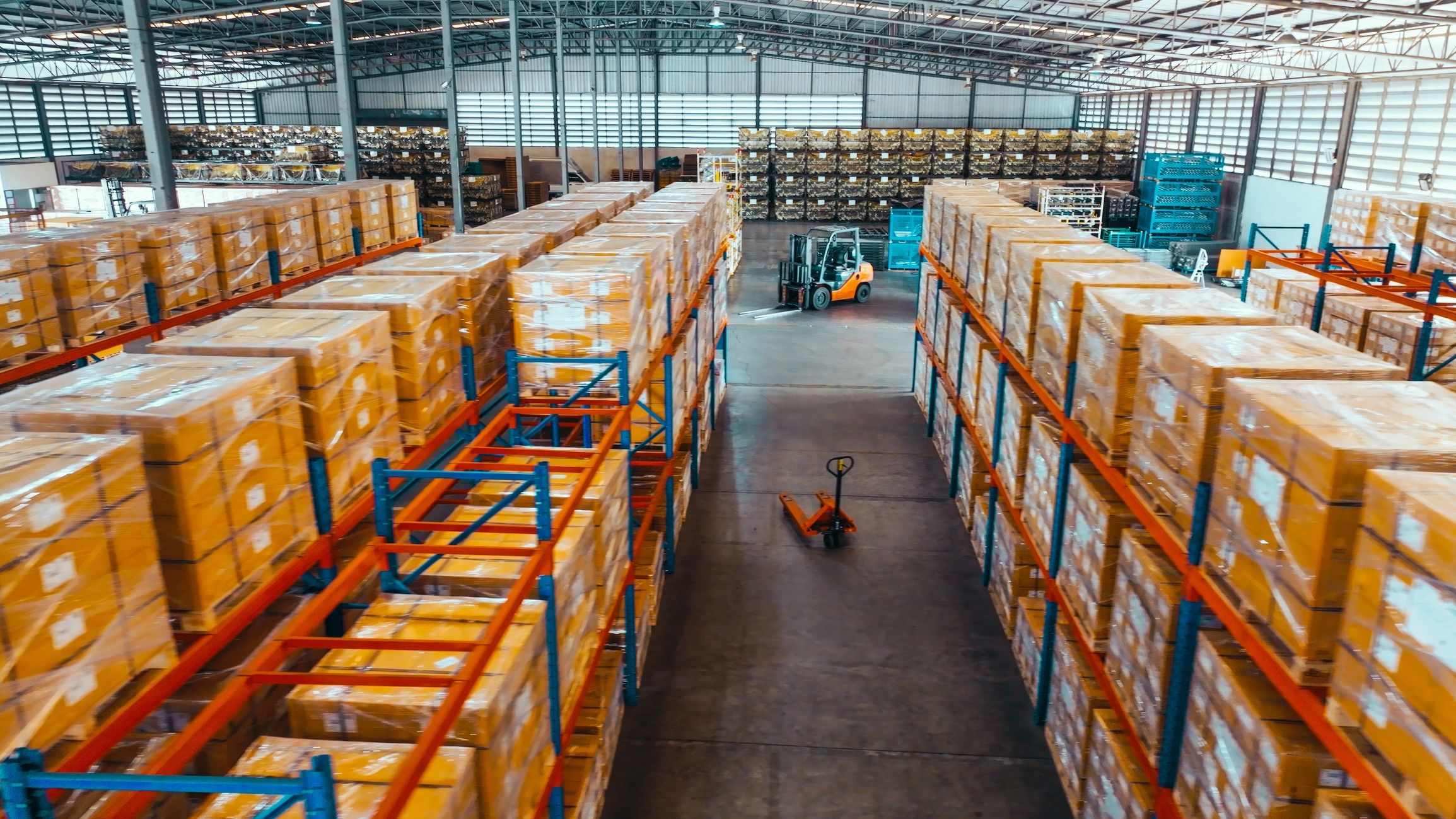 Interior view of a warehouse with organized inventory